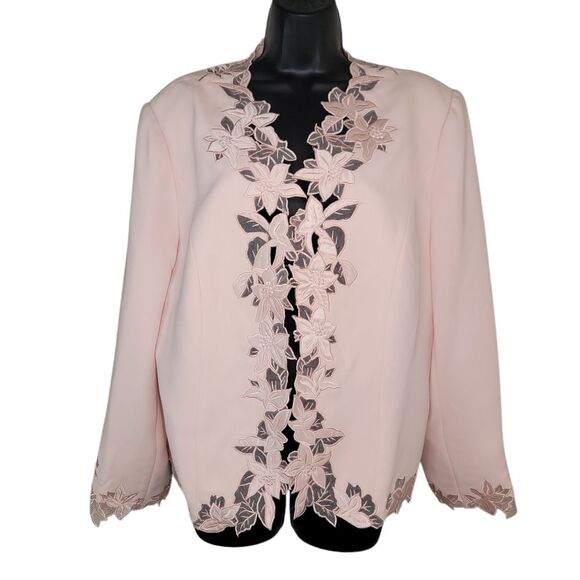 Carissimo Peach Floral lace open front 80s Jacket Size 16 - Picture 1 of 7